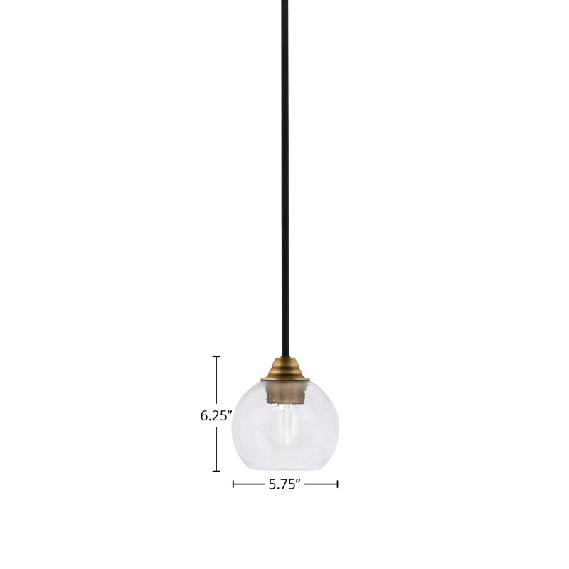 Luminaire suspendu sur pied Paramount avec verre à bulles de 5,75 po, Verre transparent, Noir mat / laiton