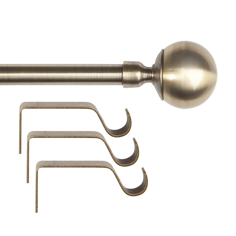 Cherell Adjustable Single Curtain Rod, 5.91" H x 33.19" W x 8.47" D, Antique Brass