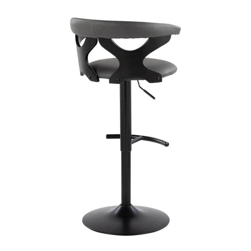 Tabouret de bar pivotant et réglable au design contemporain avec repose-pieds arrondi en forme de T - Paquet de 2, similicuir gris et métal noir