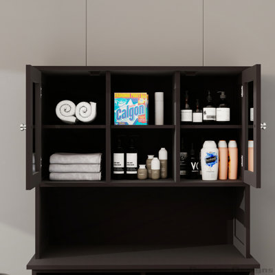 Armoire de salle de bain inclinable à deux compartiments avec panier à linge haut et 2 tablettes réglables