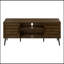 Meuble télé, 72 po, console, meuble multimédia, armoire de rangement, stratifié brun, métal noir, transitionnel