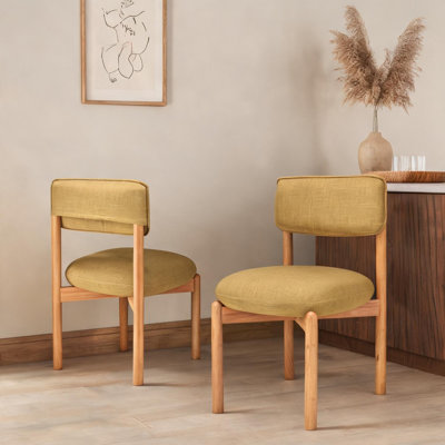 Ensemble de 2 chaises d'appoint latérales pour salle à manger, siège rembourré en mélange de lin jaune classique, structure en bois massif avec base en croix, l 19,7 po x l 22 po x H 31,7 po