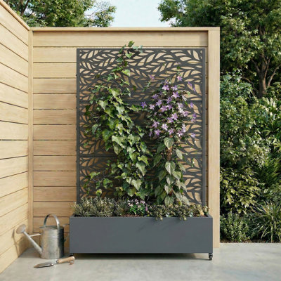 Lit de jardin en métal avec treillis et roues H 6 pi x l 4 pi - gris