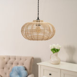 20cm H x 35cm W Rattan Dome Pendant Shade ( Clip On ) Beige