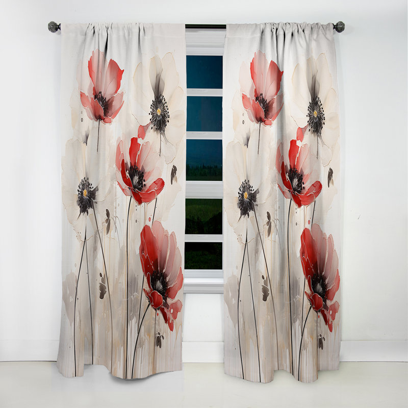 Minimalisme rouge blanc Buttercups - rideau Buttercups - rideau occultant floral - 1 panneaux, L 52 po x L 63 po