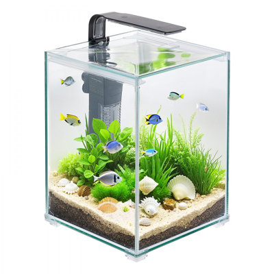 Fish Tank Aquarium, 5 Gallon Square Ultra-Clear Glass Starter Smart Tank Adjustable 3 Color Lighting, Self Cleaning System Fishbowl for Freshwater & Saltwater Fish Home, Office, or Pet Use