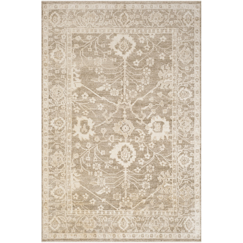 Oushak Hand Knotted Viscose Rug, Rectangle 6' x 9''