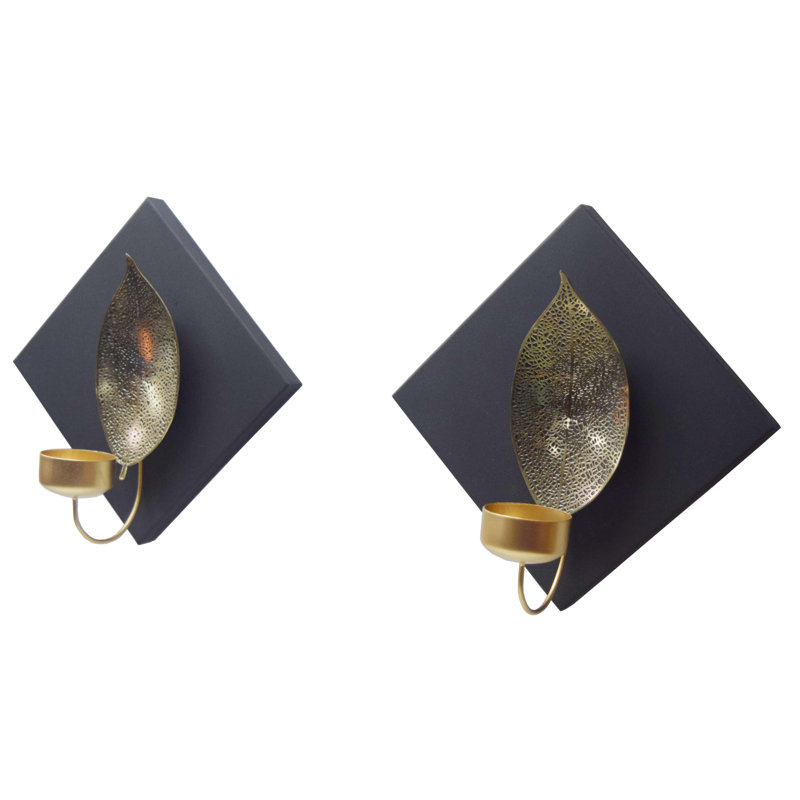 Metal Wall Tealight Holder with Carved Leaf Design for Christmas Decor and Elegant Wall Ambiance, 5.89" H x 5.89" W x 0.58" D