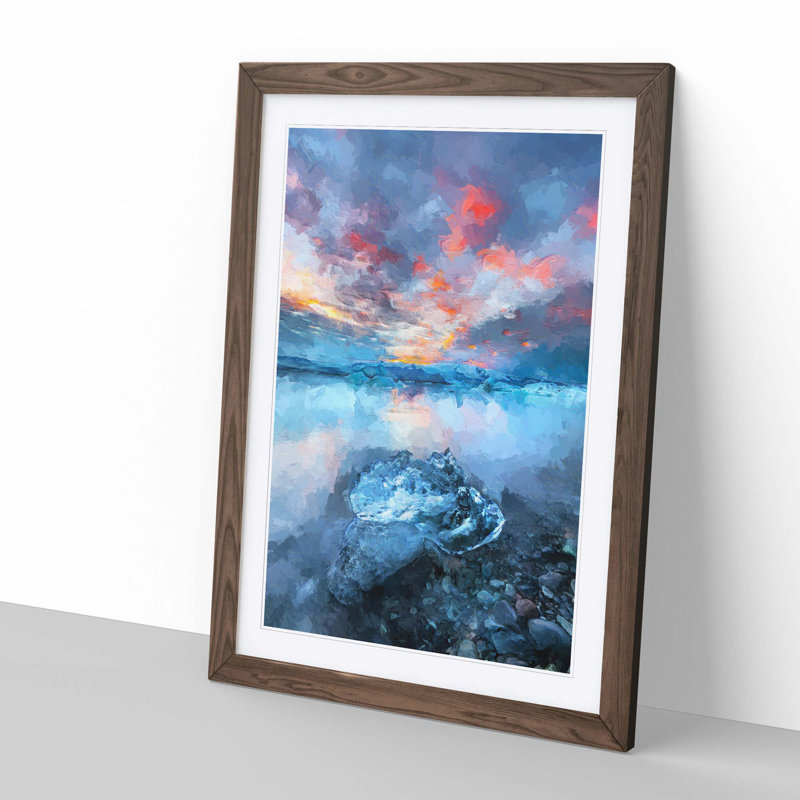 Iceland View in Abstract - Picture Frame Graphic Art Print, 60cm H x 40cm W x 2cm D, Walnut