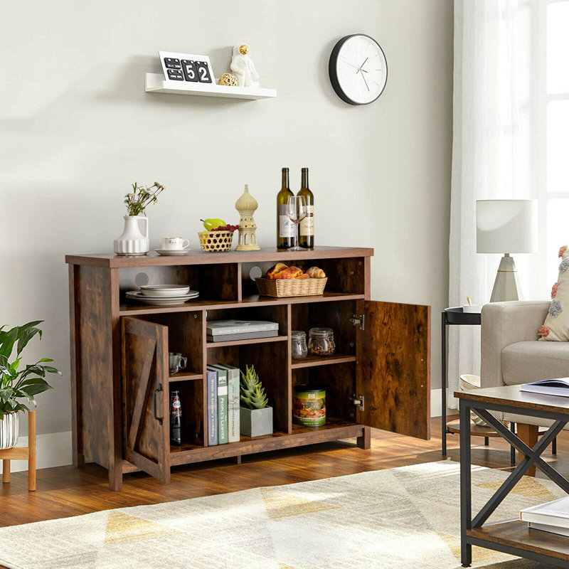 Buffet de rangement Sequeira avec support à 9 bouteilles et 2 portes brun, Brun rustique