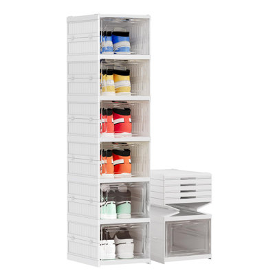 Shoe Organizer Box 6-Tier Foldable Shoe Rack, Fit Size 12, No Assembly Stackable Shoe Organizer Storage Bins Wit, All In One Universal Shoe Storage Boxes For Men And Women