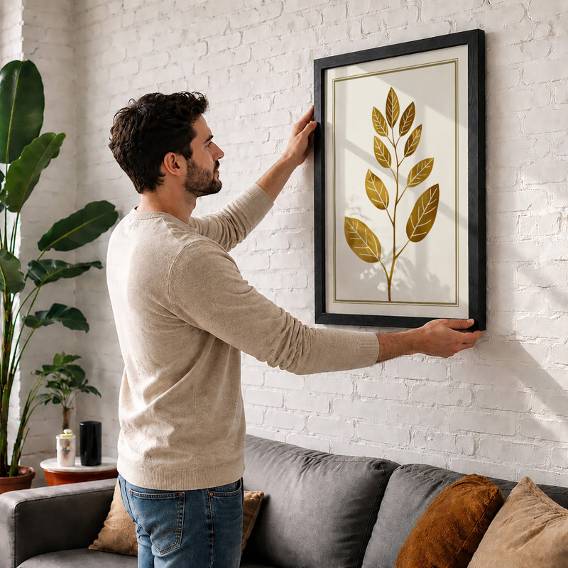 Golden Leaf Study Botanical - Framed Print, Oak, A4 - 29.7 x 21.0 cm