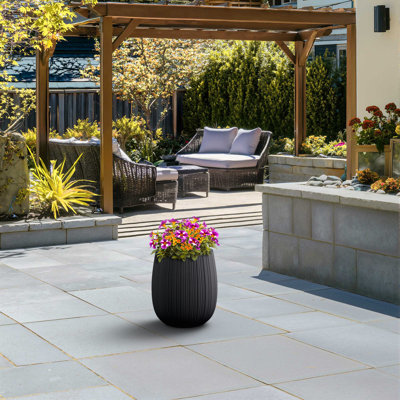 Pot à fleurs rond en béton avec trous de drainage de 13 po (intérieur amélioré)