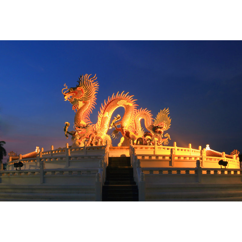 Chinese Dragon Statue At Twilight Time by Leisuretime70 - Wrapped Canvas Print, 61cm H x 91cm W