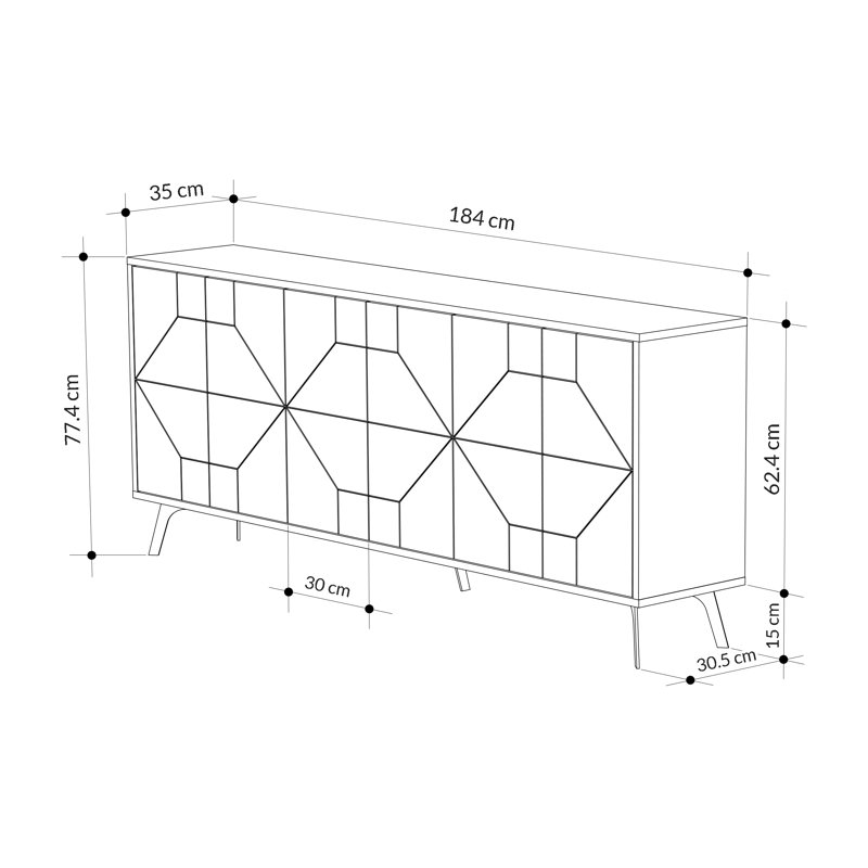 183cm Wide Modern Geometric Sideboard Storage with Push-to-open Doors, Ancient White