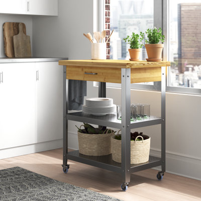 Costas Solid Wood Top Kitchen Cart