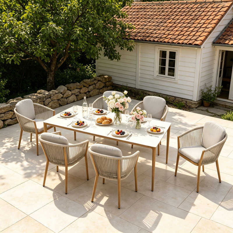 Turin 6 - Person Patio Dining Set with Rectangular Table , Cushions Included