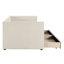 Lit de jour beige simple en velours côtelé avec tiroirs pratiques et lattes de bois stables - tissu de chambre à coucher, deux tiroirs, moderne et fonctionnel