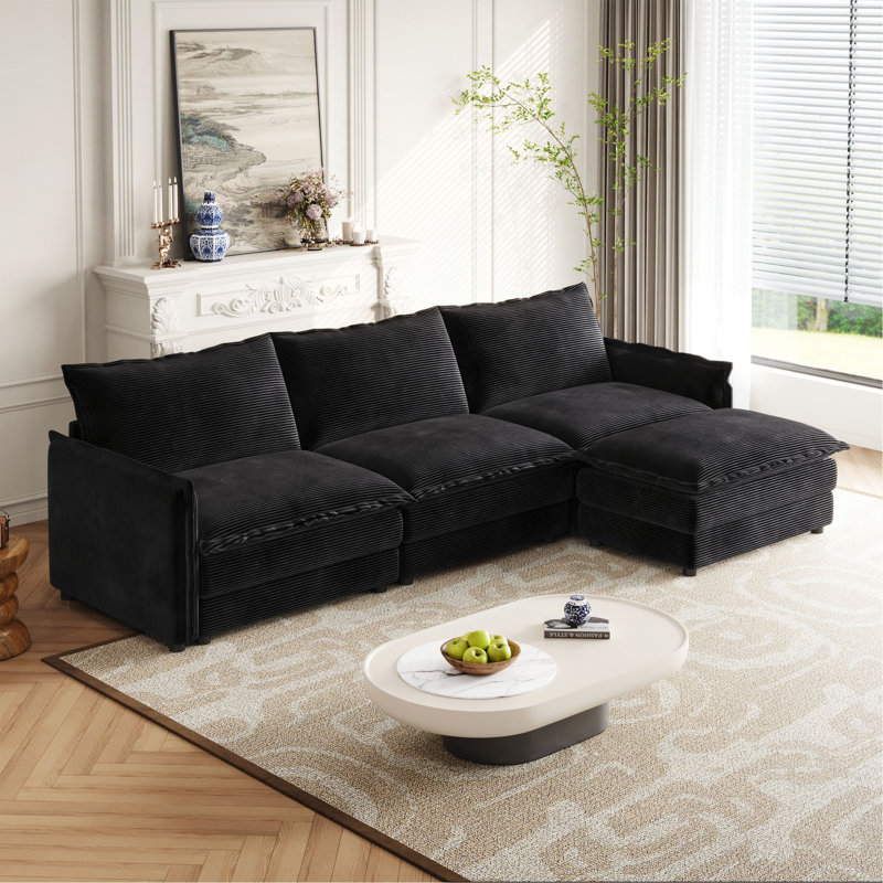 Canapé rembourré à assise profonde de grande taille, Noir
