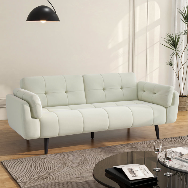 Raducu 190.2Cm Wide Cushioned Convertible Sofa, Beige Polyester