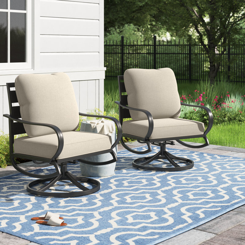 Argirios Metal Patio Swivel Chair with Cushions (Set of 2), Beige
