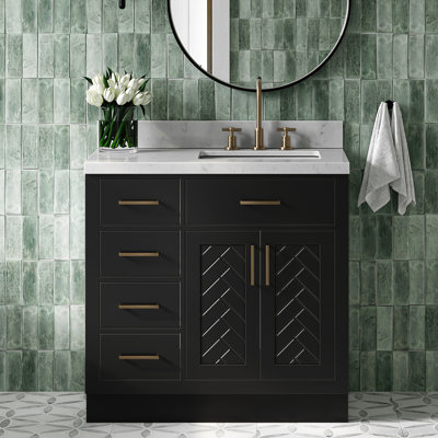 Ensemble de meuble-lavabo rectangulaire rectangulaire droit 36 po avec comptoir à quartz blanc Carrara