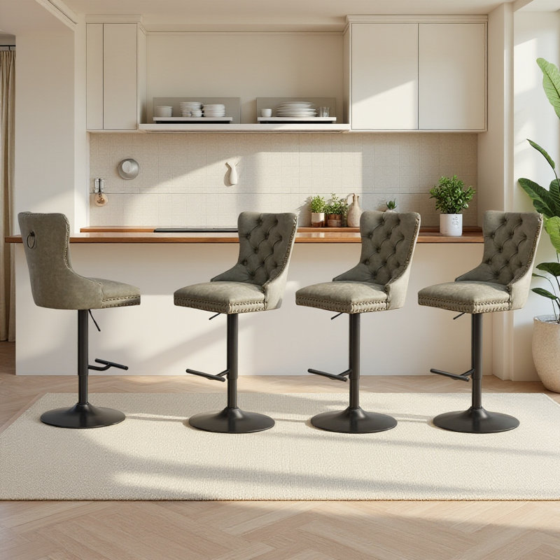Ensemble de 4 tabourets de bar réglables Retro Pu, Muted Olive