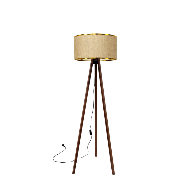 Modern Scandinavian Floor Lamp, 55.1 in Tall, 100% Wooden Base with Beige Fabric Shade (8.3 x 15 in) | E27 Socket, Max 40W | Stylish Novelty Design for Country & Contemporary Décor, Elegant Lighting Solution