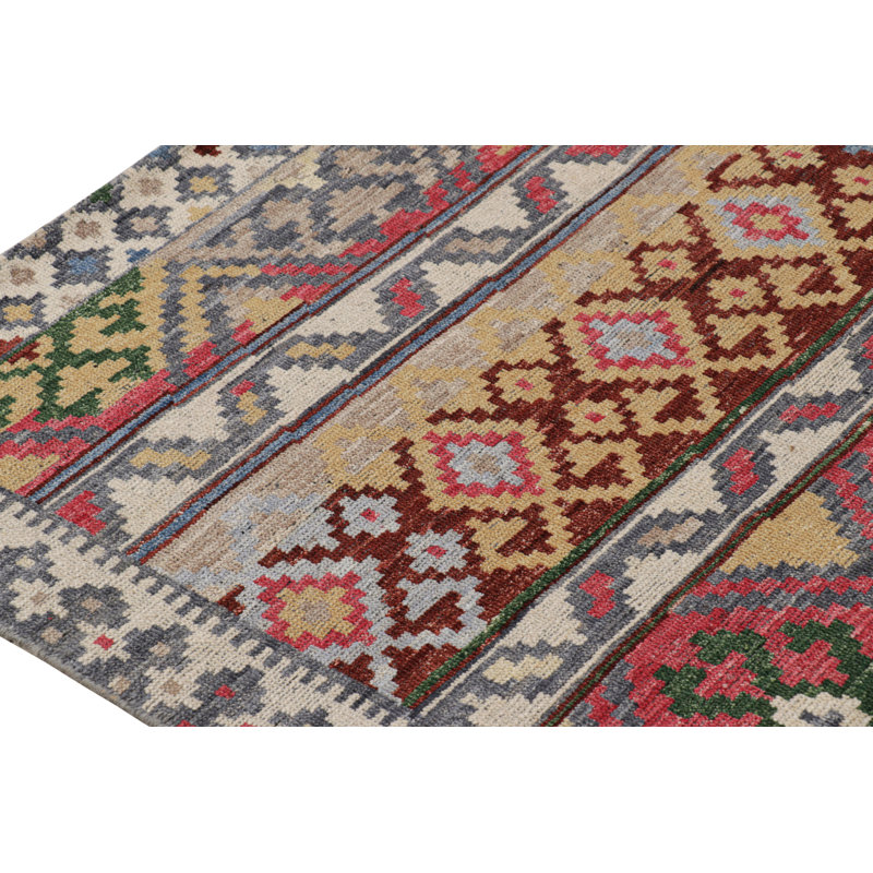 Rug & Kilim’S Tribal Style Rug With Polychromatic Geometric Patterns, Rectangle 4'2" x 7'5"