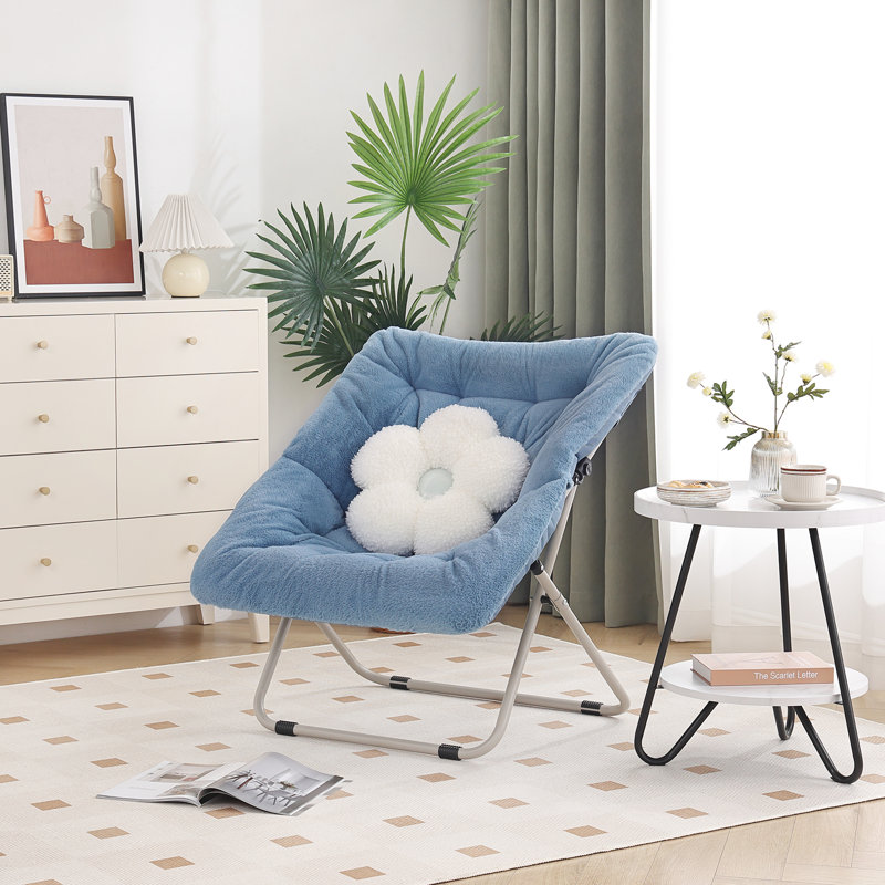 Soft Faux Fur Oversized Folding Accent Chair, Mélange de polyester bleu