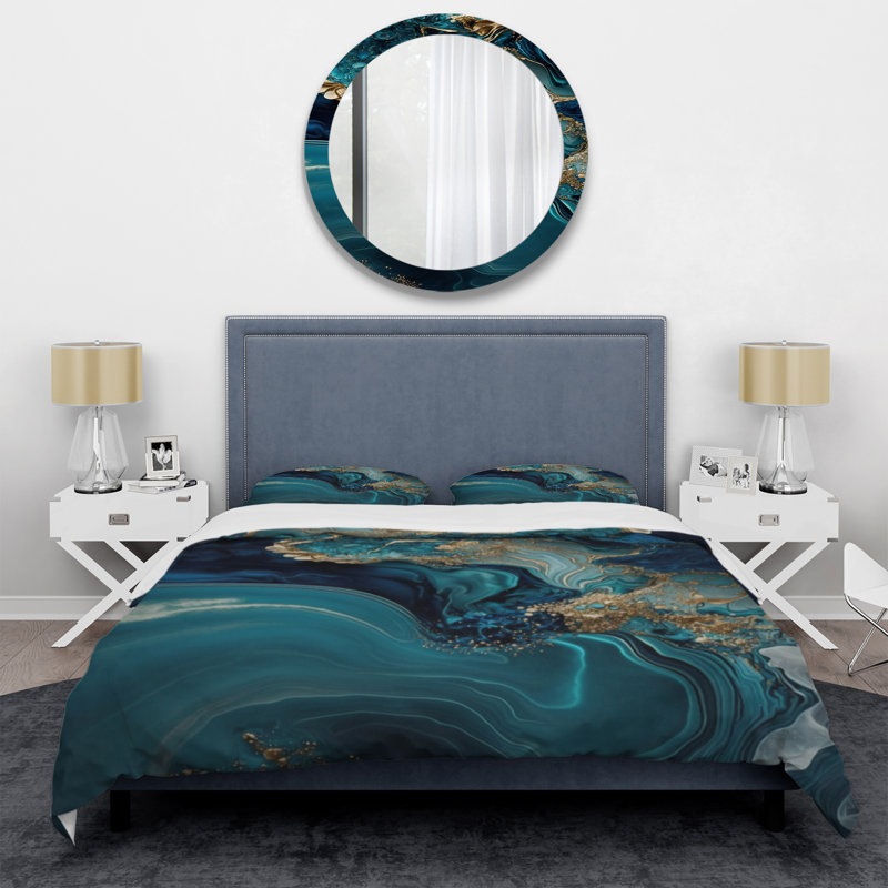 Abstract Geode Turquoise I - Ensemble de housse de couette moderne - Microfibre de polyester