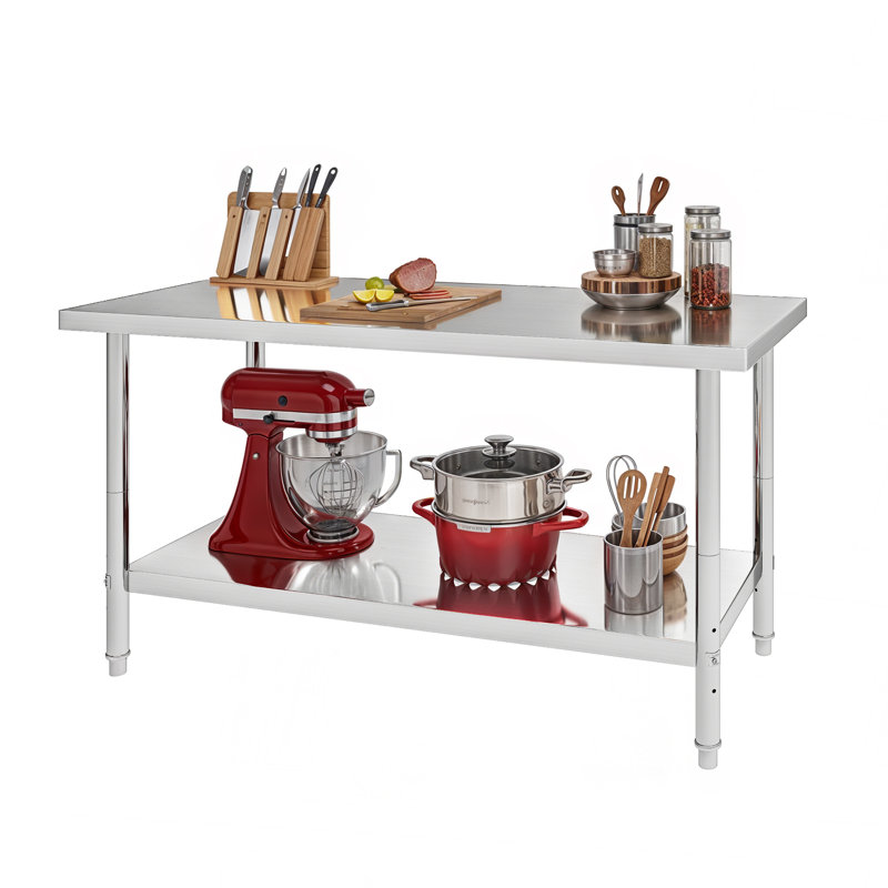  Stainless Steel Table With Undershelf, 14" H x 48" L x 24" W