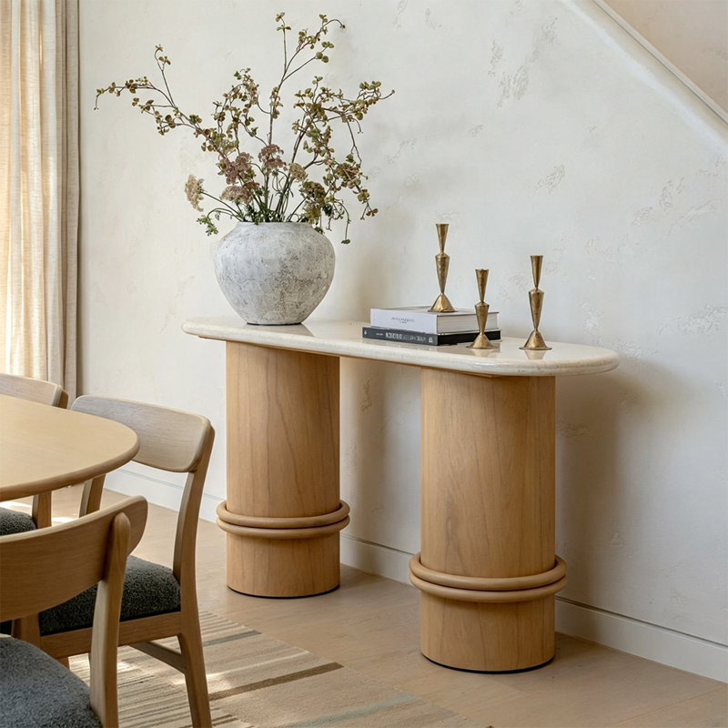 Table d'entrée en marbre américain de style américain, H 31,50 po x l 62,99 po x P 17,72 po