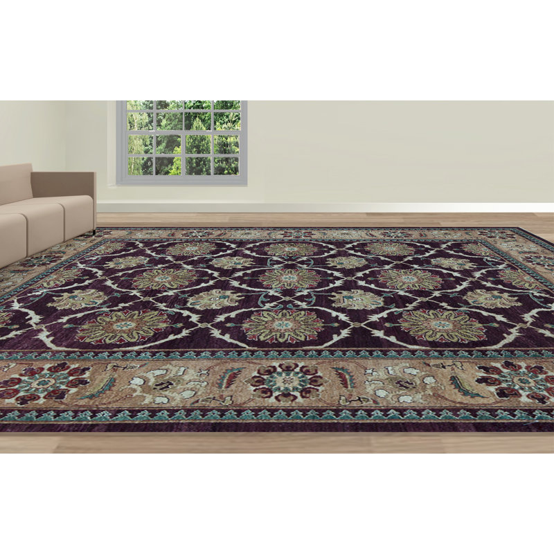 Sultanabad Hand-Knotted High-Quality Aubergine and Gold Area Rug