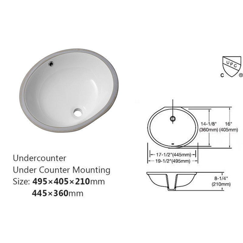 Lavabo de salle de bain ovale encastré en céramique blanc 19 "x 16" avec trop-plein