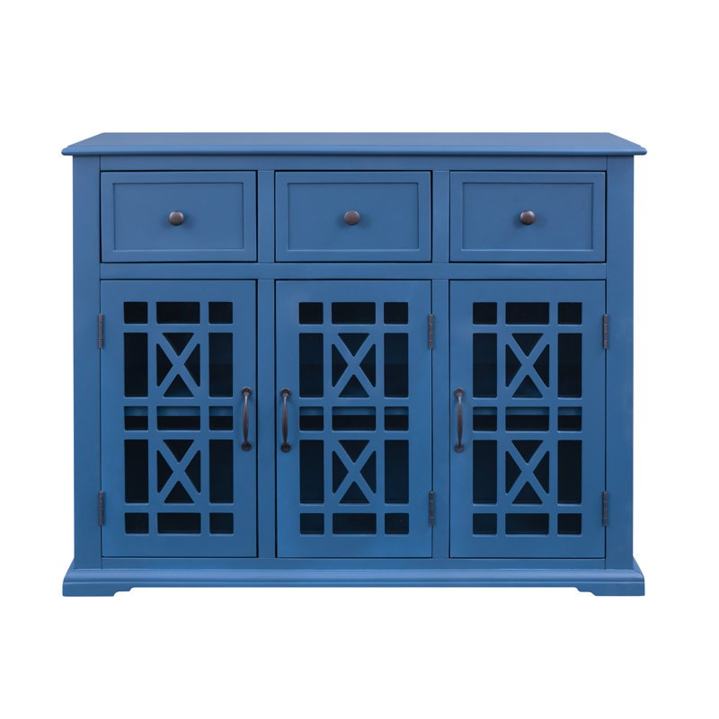 Armoire d'appoint vintage à 3 portes, armoire d'entrée et console Zohe, Bleu foncé