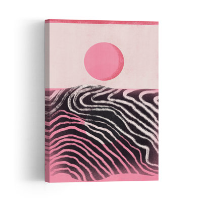 Pink Sun Abstract Horizon Abstract Contemporary Geometric Landscape Nature Wall Art Print 1 Piece Wrapped Canvas Wall Art