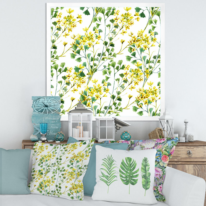 «Vibrant Yellow Summer Wildflowers», reproduction sur toile, H 16 po x l 16 po x 1,5 po, Toile blanche encadrée