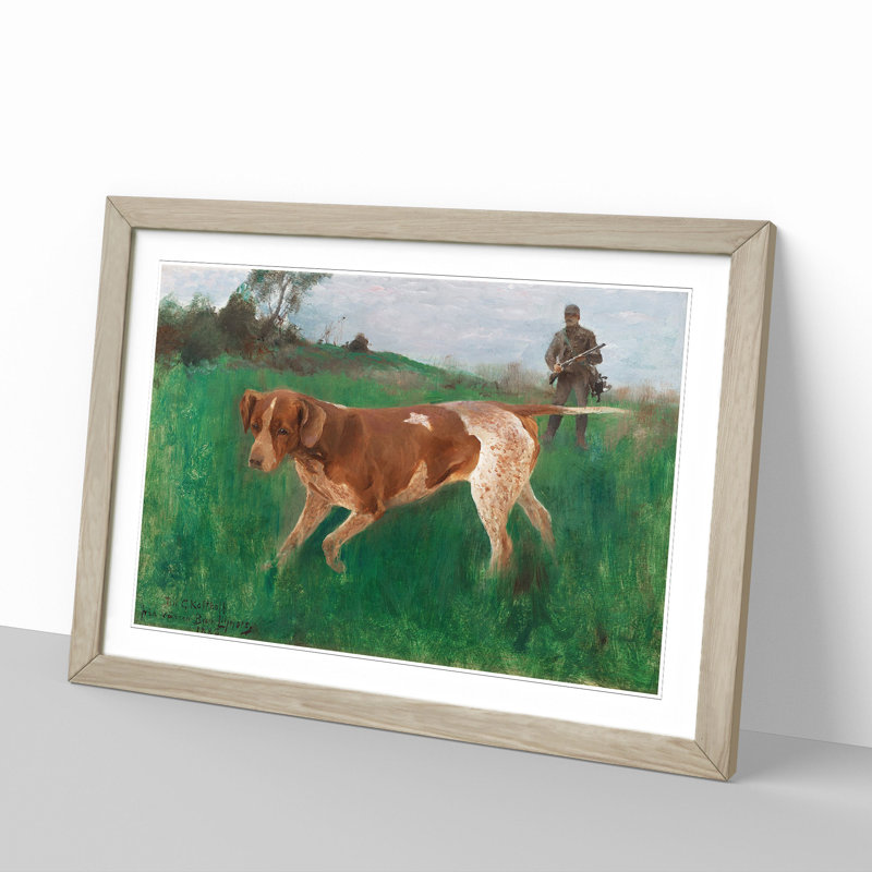 Hound on the Hunt by Bruno Liljefors - Picture Frame Painting, Oak Framed, 27cm H x 36cm W x 2cm D