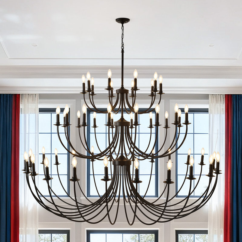 52-Lights Black Chandeliers For Dining Room Light Fixture , Modern Farmhouse Candle Chandeliers For Living Room, 3-Tier Industrial Metal  Lighting Fixtures For Entryway Kitchen Island Foyer