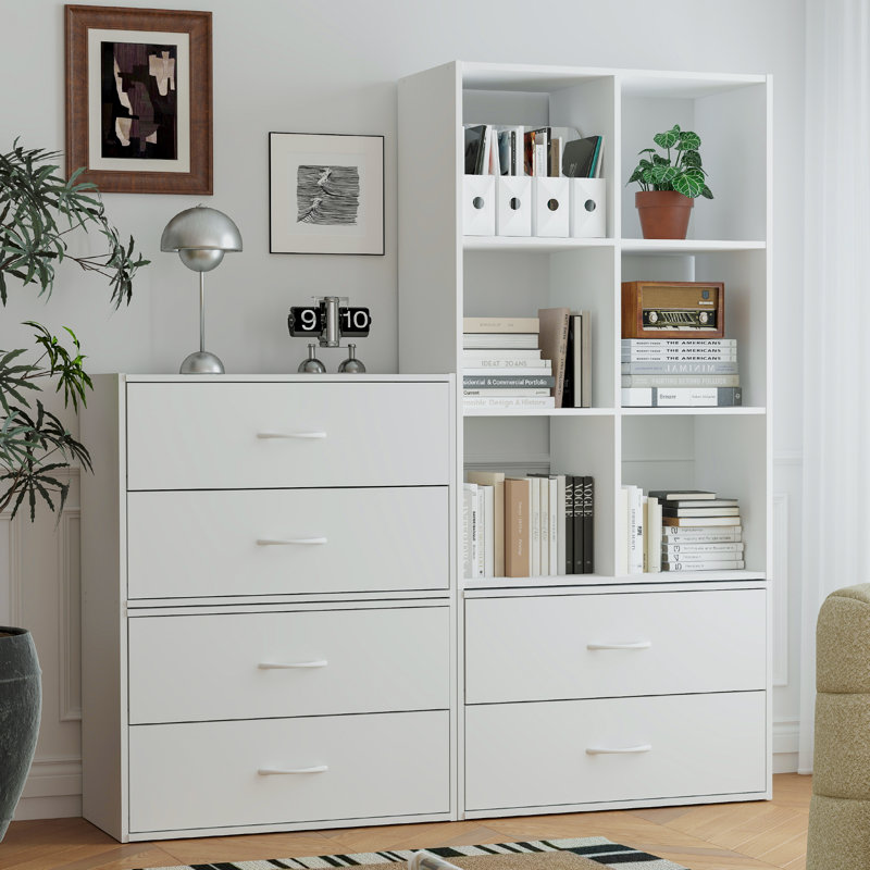 Ensemble de 1 commode à 2 tiroirs en bois blanc avec commode modulaire l 24 po pour chambre à coucher, Blanc, 1