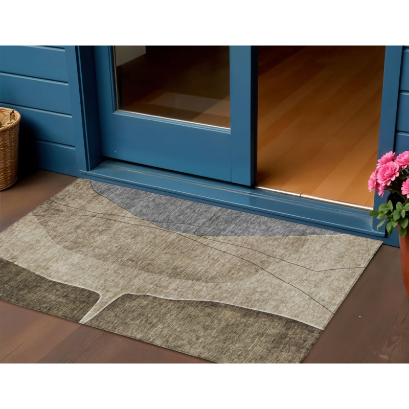 3' X 5' Brown Taupe And Beige Abstract Washable Indoor Outdoor Area Rug