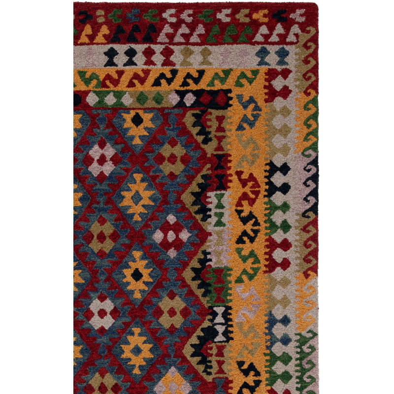 Tapis jaune / rouge en laine / coton / latex touffeté à la main, Rectangulaire 8 pi x 10 pi