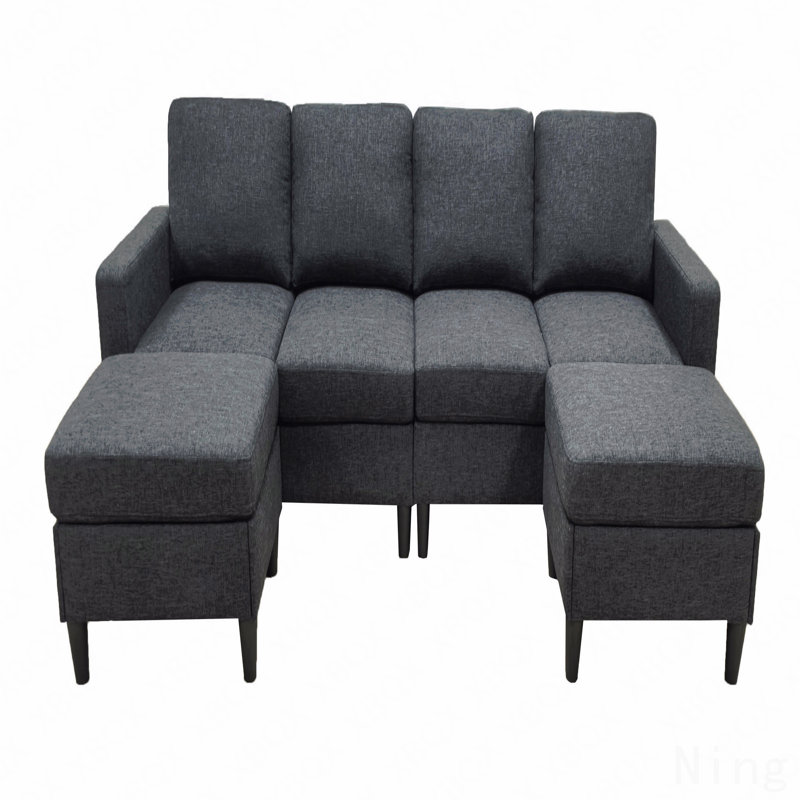Canapé modulaire en lin rembourré avec 2 repose-pieds