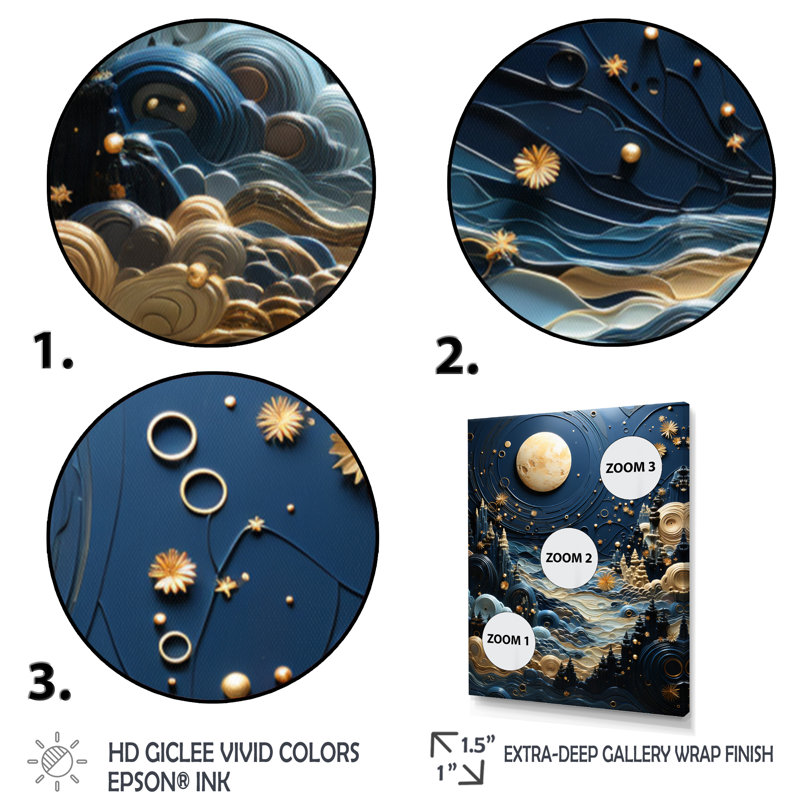 Reproduction d'art sur toile dorée Uranus Moonlight Mirage III, H 20 po x l 12 po x P 1 po, Cadre flottant doré
