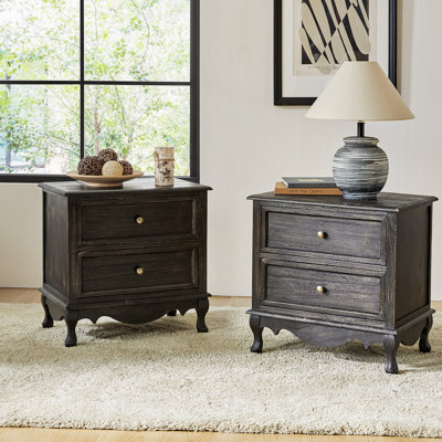 Lundgren Transitional 24'' Tall 2 - Drawer End table with Wood Legs and Charging Station Space 