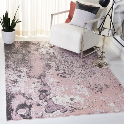 Tapis rose / gris à motif abstrait Brentley