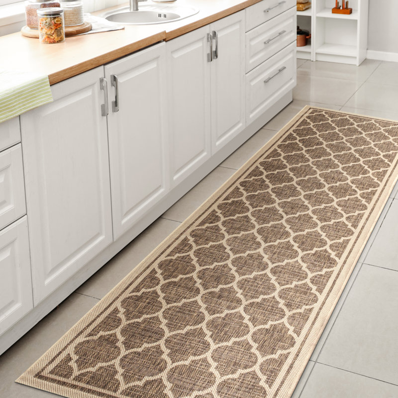 Hague Moroccan Trellis Textured Weave Brown/Beige Indoor/Outdoor Rug, Runner 2'2" x 14'