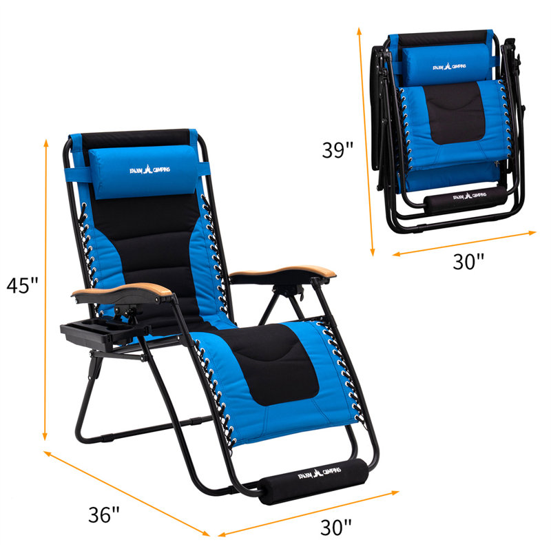 Chaise rembourrée inclinable zéro gravité avec coussin, Bleu