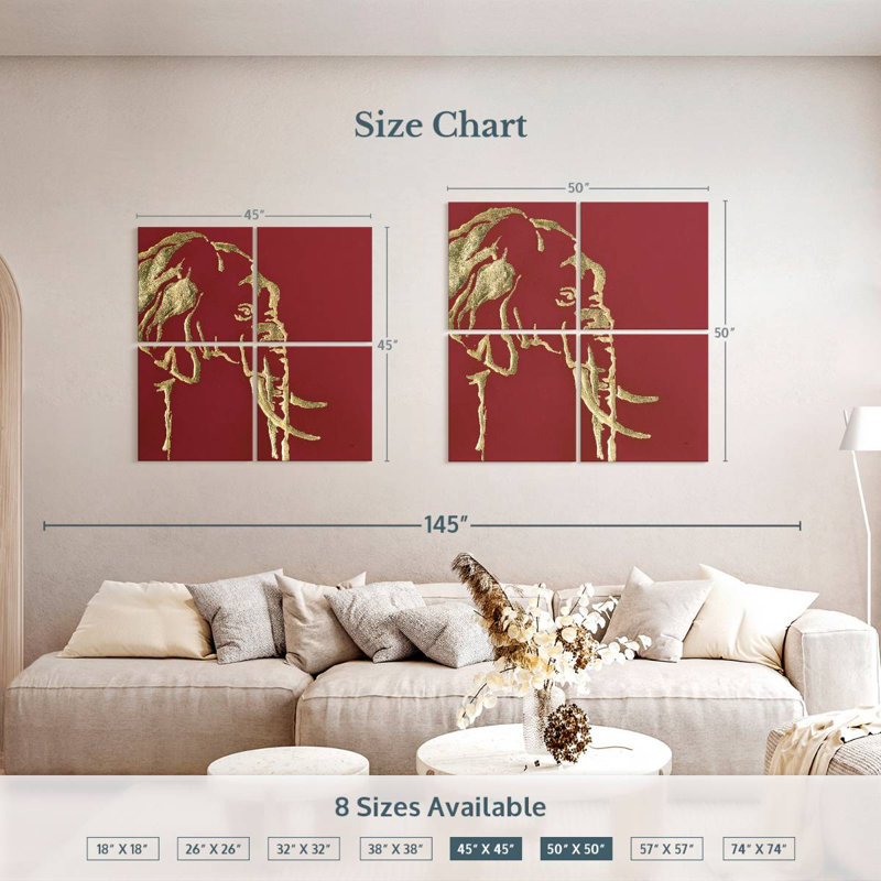 Brampt Gilded Elephant On Red, 50'' H x 50'' W